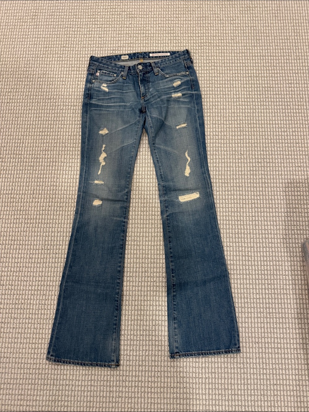 Ag Adriano Goldschmied Blue Distressed Flare Jeans